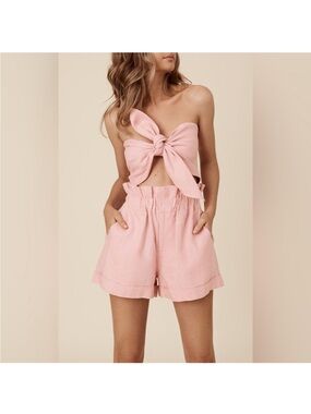 POSSE Exclusive micky linen bandeau top in pink, one size